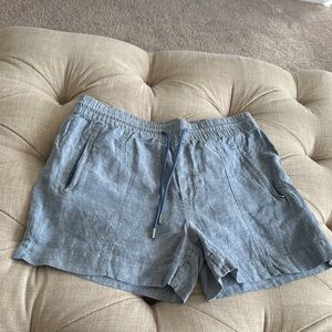 Athleta Light Blue Linen-Blend Drawstring Shorts